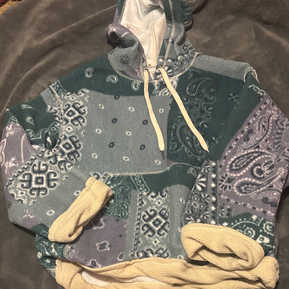Urban Outfitters Blue and Cream Patchwork Turtleneck Sweater
